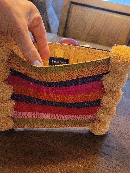 Harattack Handbags - Natural Raffia Clutch with Red and Blue Trim